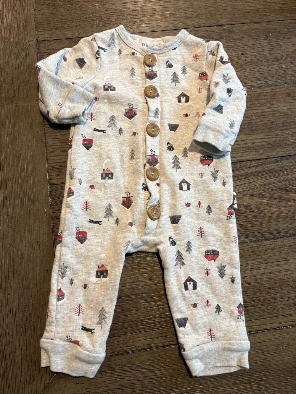 Rabbit Bear Heather Gray Holiday Print Baby One-Piece Romper- 0-3m